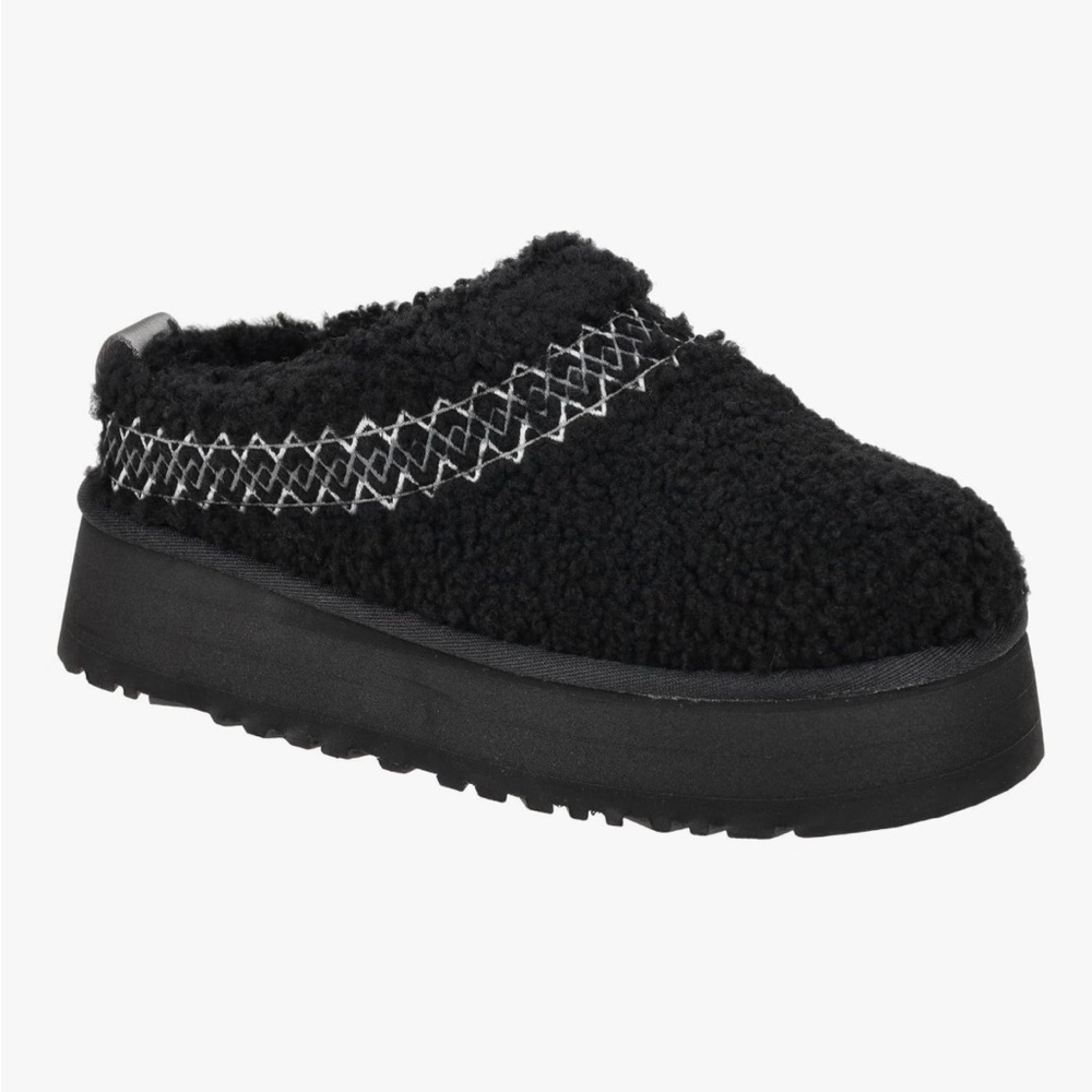 UGG Black Fuzzy Platform Mules